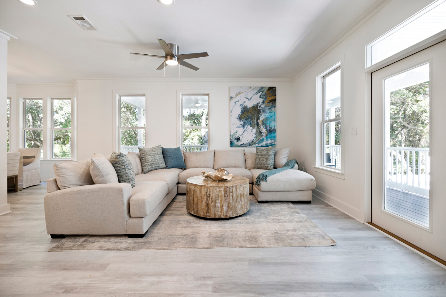 Living room with coastal art