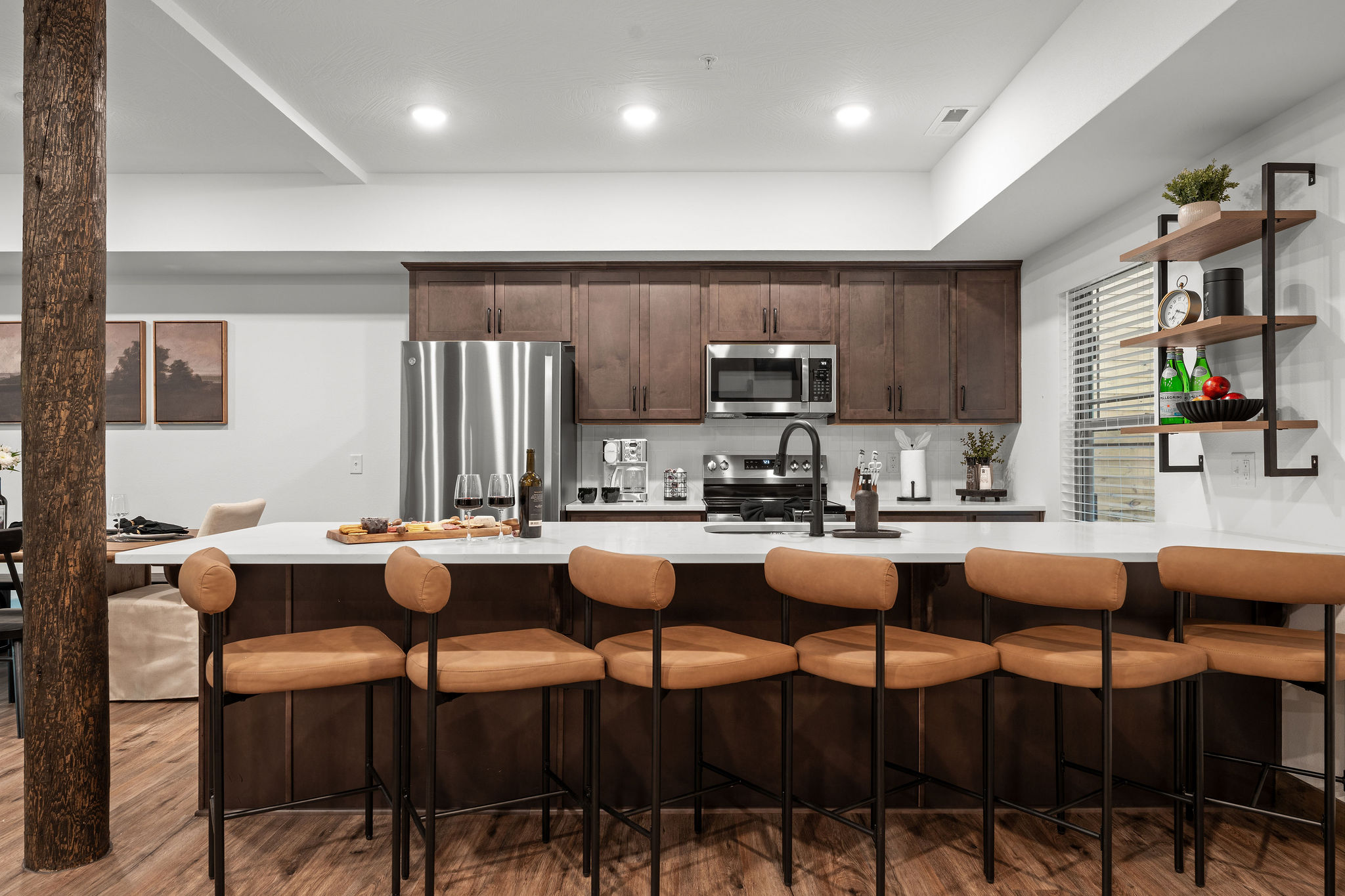Kitchen with large island and bar seating