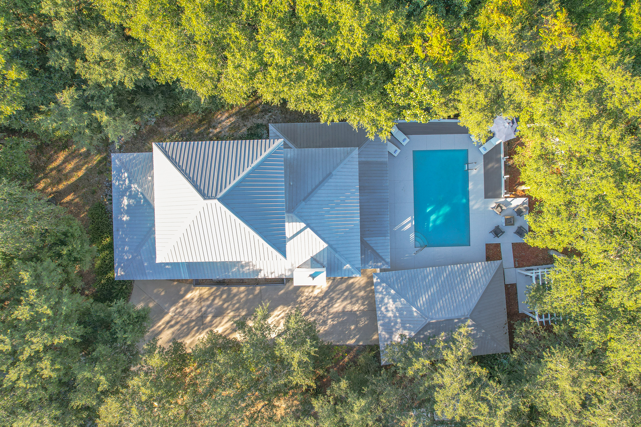 Aerial view of property and private pool
